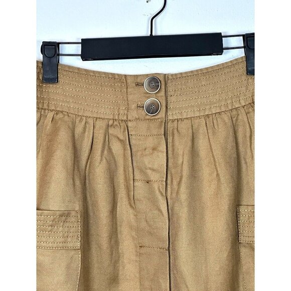 J Crew Brown Linen Blend Pocket Skirt Hidden Button Closure Size 0 Preppy Tan‎ - Picture 2 of 13